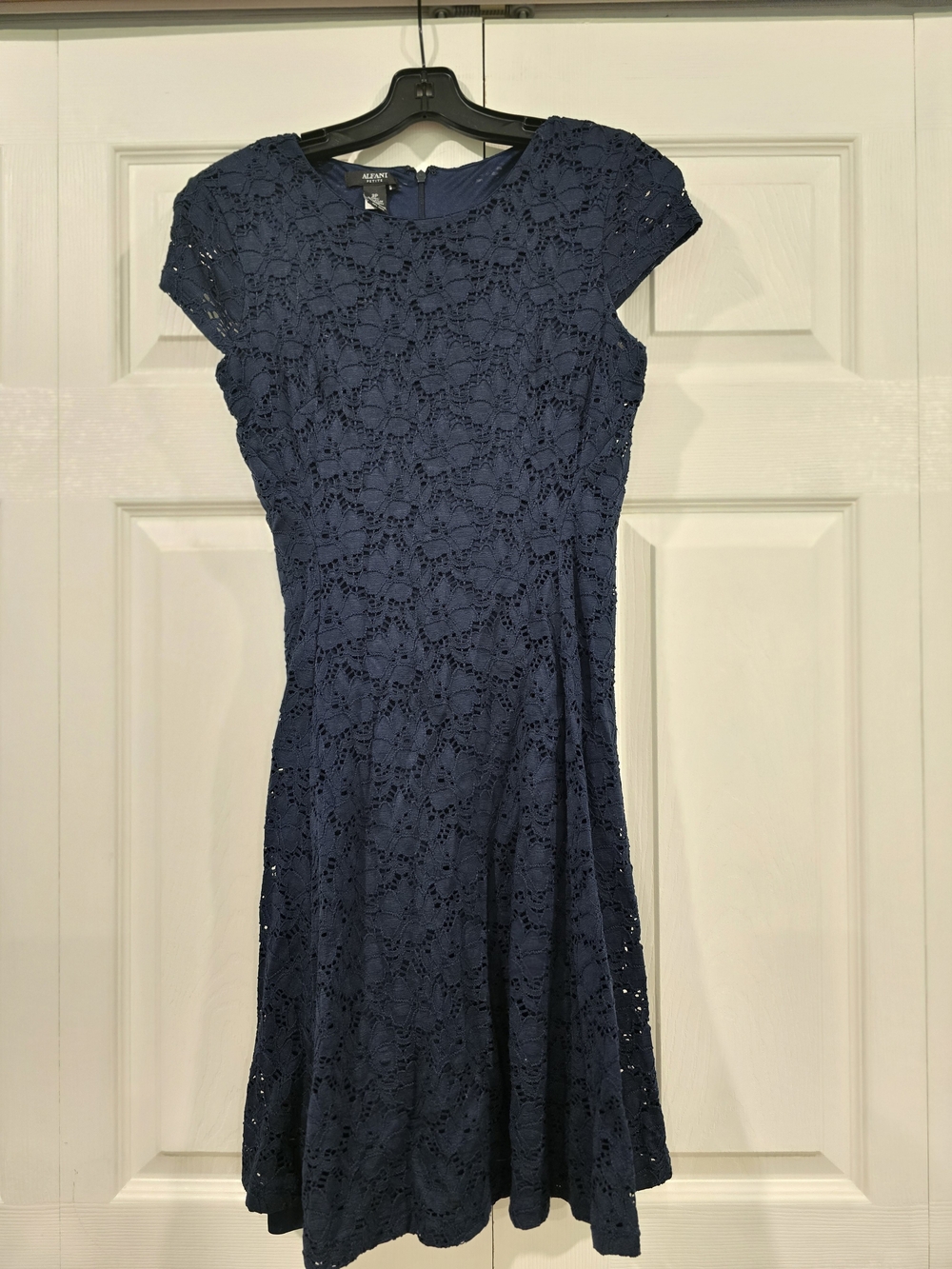 Alfani Navy Floral Lace Cap-Sleeve Midi Dress
